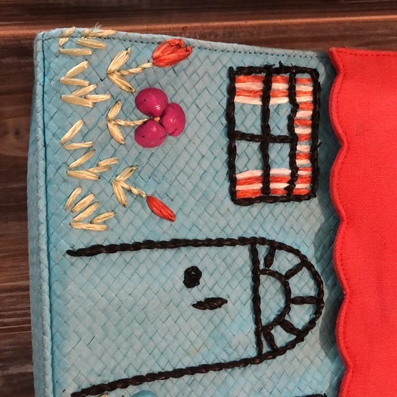 Lulu Guinness
"House" Purse Turquoise and Red Straw Satchel
10"L x 3"W x 10"H - Picture 6 of 15